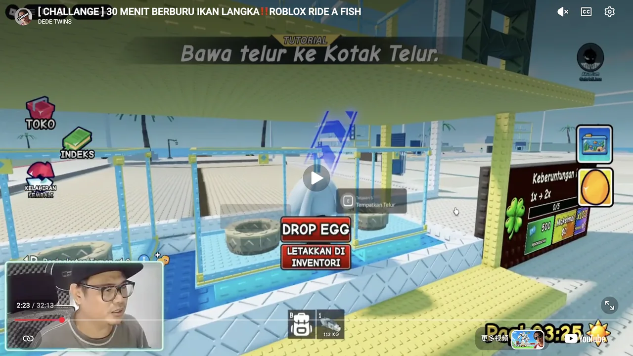 Real Ride A Fish footage showing the E Place Egg prompt at an aquarium Egg Box